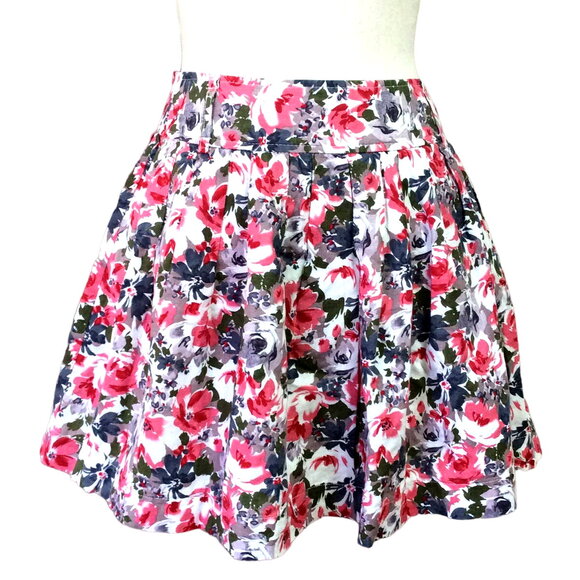 Forever 21 Women's Mini Skirt Fit & Flare Floral Red Pleated Linen Blend Small - Picture 1 of 8